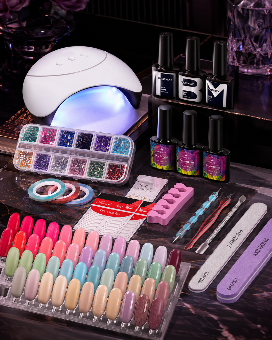 PHOENIXY Chromatic Ritual™ 36-Piece Gel Nail Polish Kit with 36W UV LED Lamp | Cindarello Selection