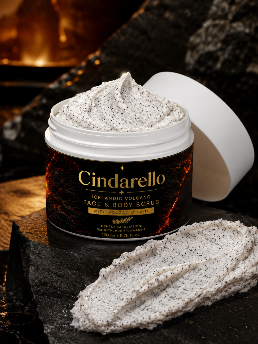 Cindarello Icelandic Volcano™ Face & Body Scrub – Volcanic Sand & Kaolin, 170 ml