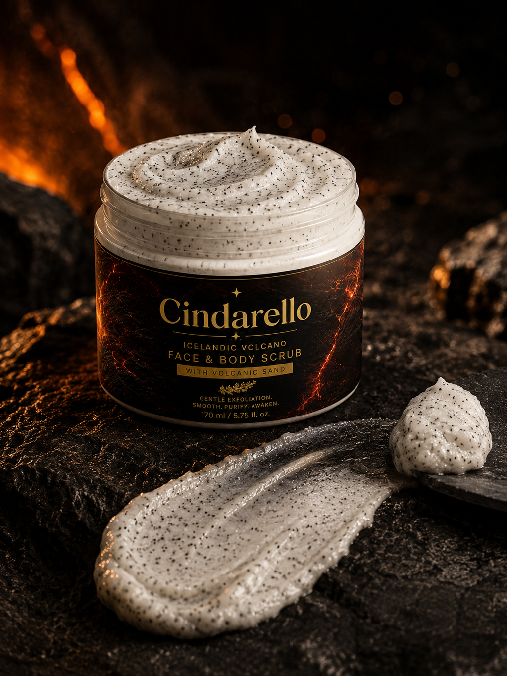 Cindarello Icelandic Volcano™ Face & Body Scrub – Volcanic Sand & Kaolin, 170 ml