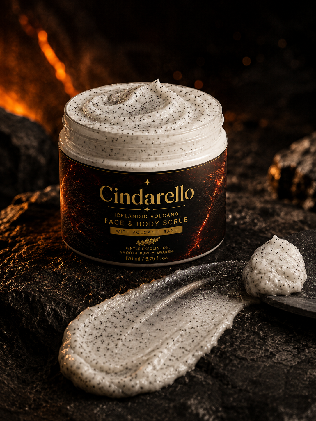 Cindarello Icelandic Volcano™ Face & Body Scrub – Volcanic Sand & Kaolin, 170 ml