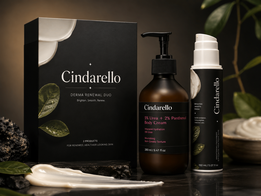 Cindarello Derma Renewal Duo™ – Kojic Acid Exfoliator + 5% Urea & 2% Panthenol Body Cream