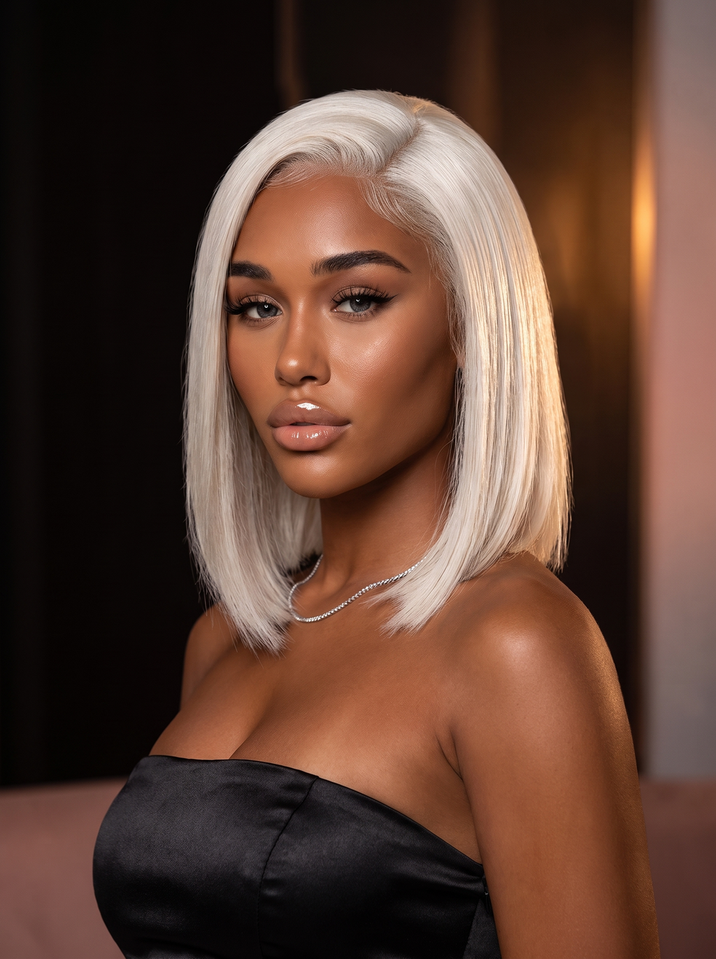 Cindarello Midnight Ice™ Platinum Blonde Straight Bob Wig – 13x4 Lace Front, Pre-Plucked Human Hair, 14”