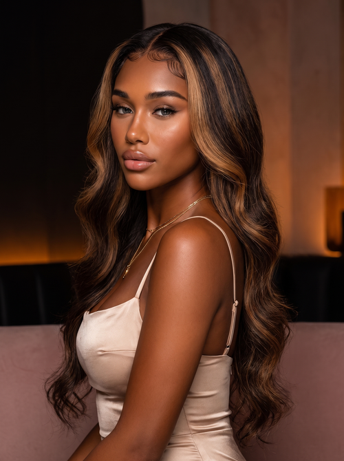 Amber Waltz™ Highlight Honey Blonde Body Wave Wig – 13x4 HD Lace Front, 28”, 210% Density Human Hair