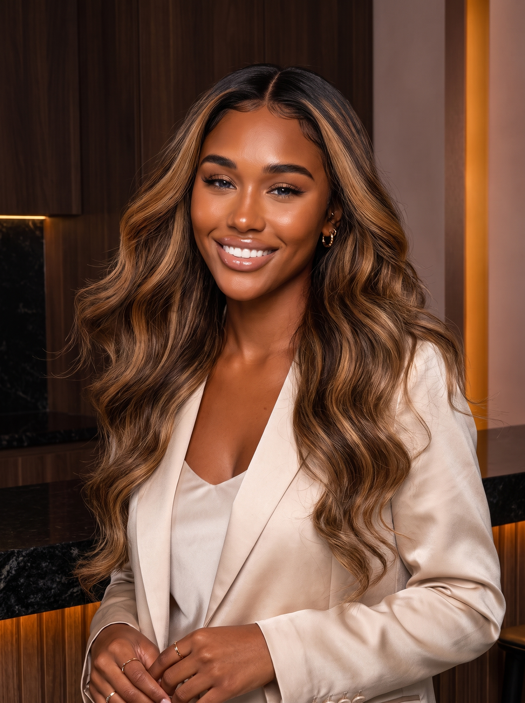 Cindarello Amber Waltz™ Highlight Honey Blonde Body Wave Wig – 13x4 HD Lace Front, 28”, 210% Density Human Hair