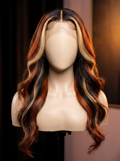 Cindarello Emberglass™ Ginger & Honey Blonde Highlight Body Wave Wig – 13x4 HD Lace Front, 24”, 180% Density Human Hair