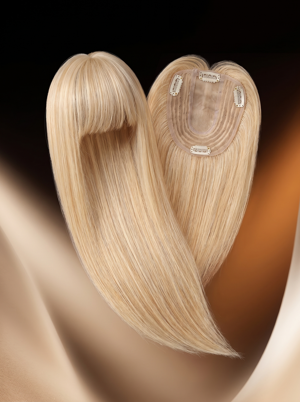 Cindarello Hidden Crown™ Ash & Bleach Blonde Human Hair Topper with Bangs – 6”, 10×12 cm Silk Base, 130% Density