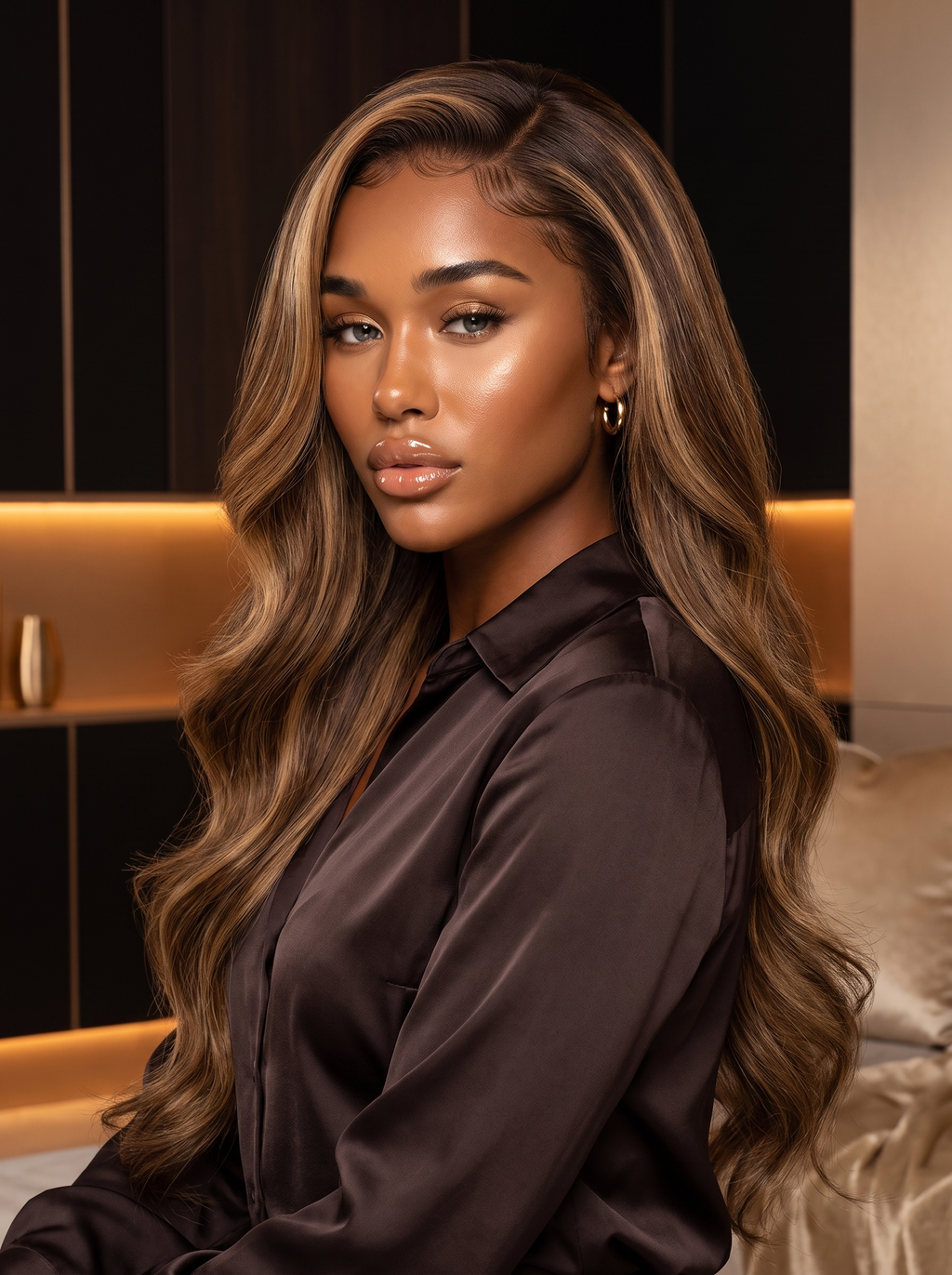 Cindarello Honey Veil™ Highlight Body Wave Wig – 13x6 HD Lace Front, 26”, 180% Density Human Hair