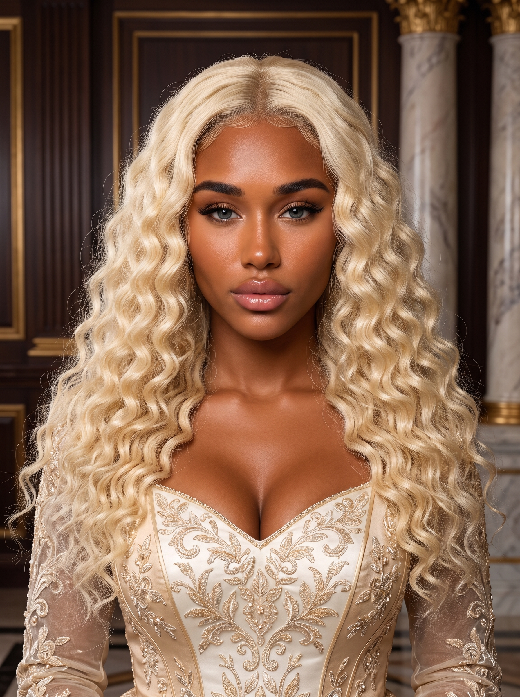 Cindarello Golden Tide™ 613 Blonde Deep Wave Bundles with 4x4 Lace Closure – 10/12/14 + 10” Human Hair Set