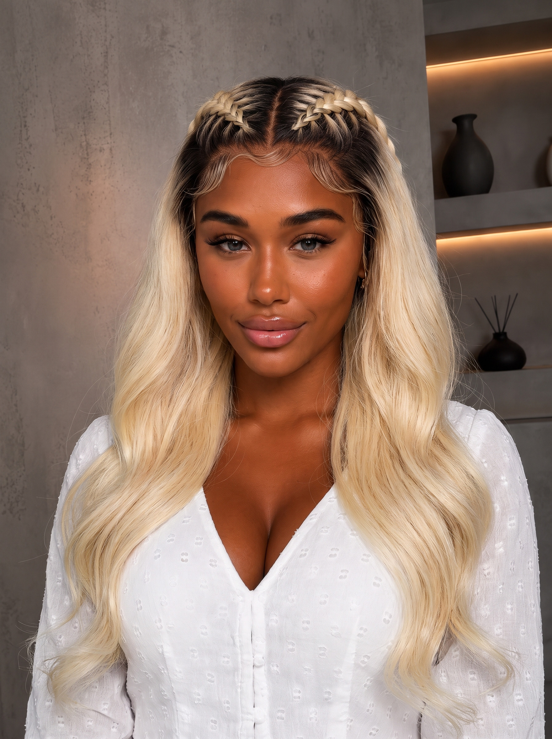 Cindarello Moonveil™ 1B/613 Ombre Blonde Lace Front Wig – 13x4 HD Glueless Human Hair Wig, 28”, Pre-Plucked