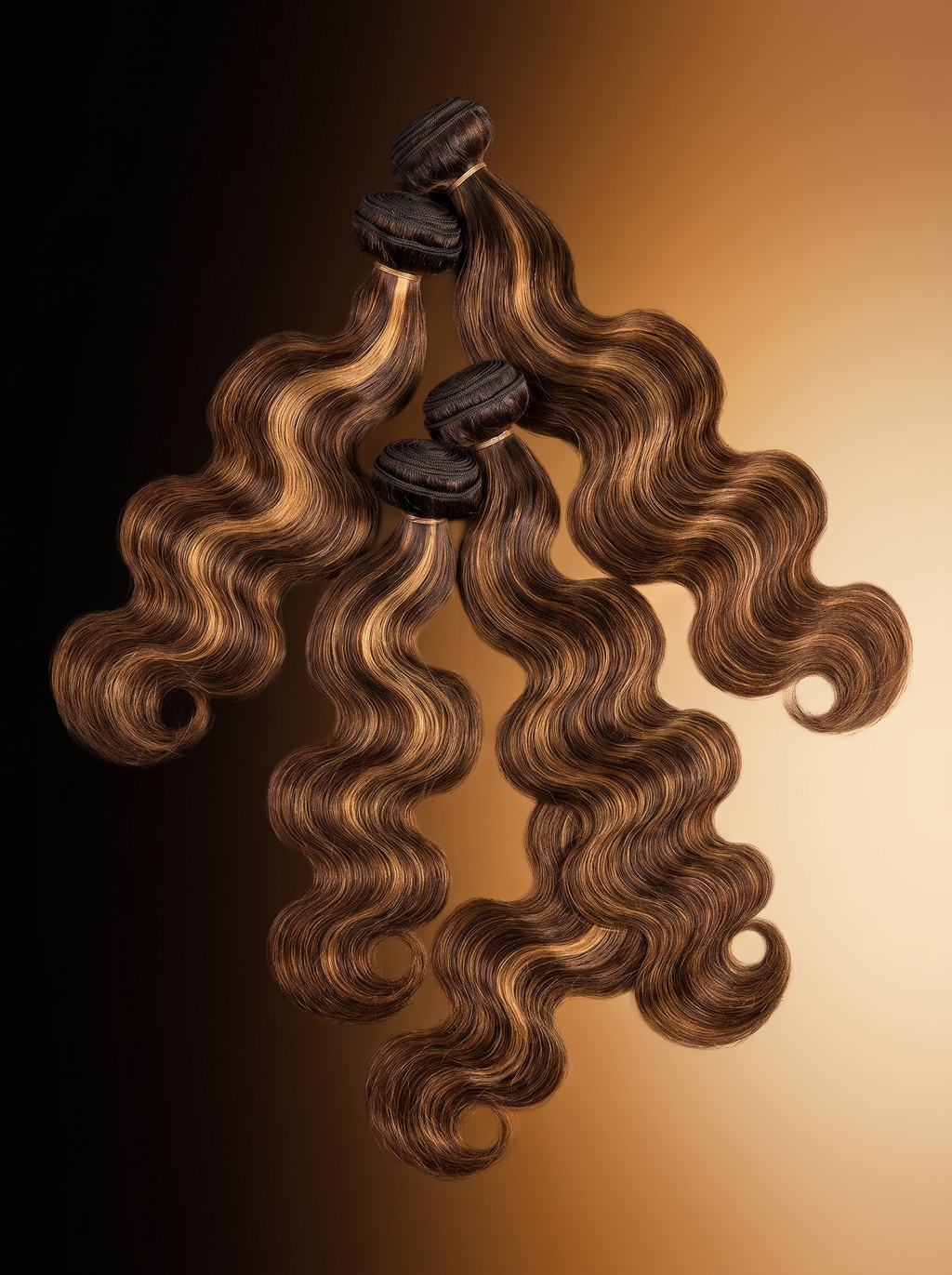 Cindarello Bronze Ribbon™ FB30 Highlight Body Wave Bundles – 4 x 30”, Brazilian Remy Human Hair