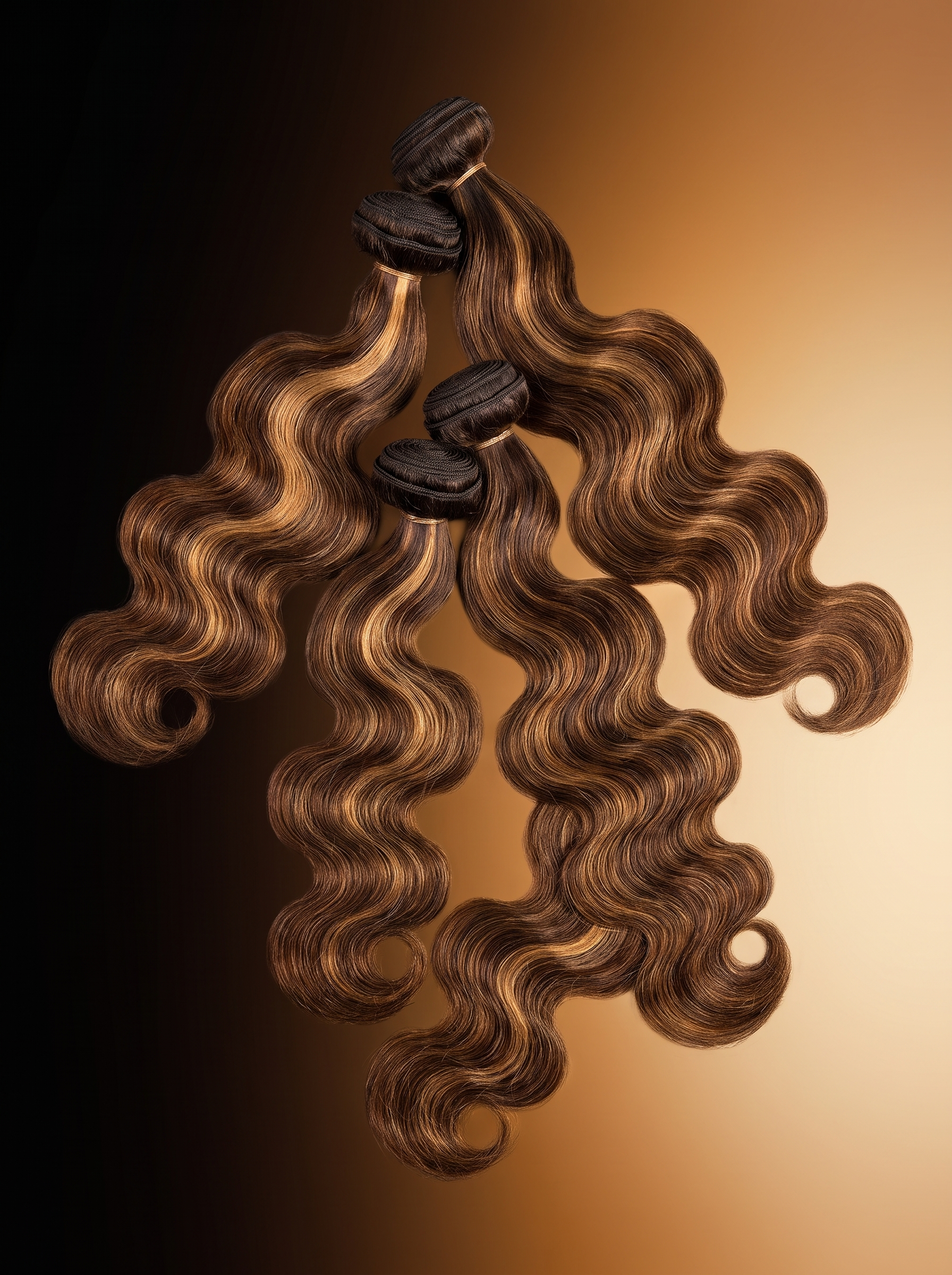 Cindarello Bronze Ribbon™ FB30 Highlight Body Wave Bundles – 4 x 30”, Brazilian Remy Human Hair