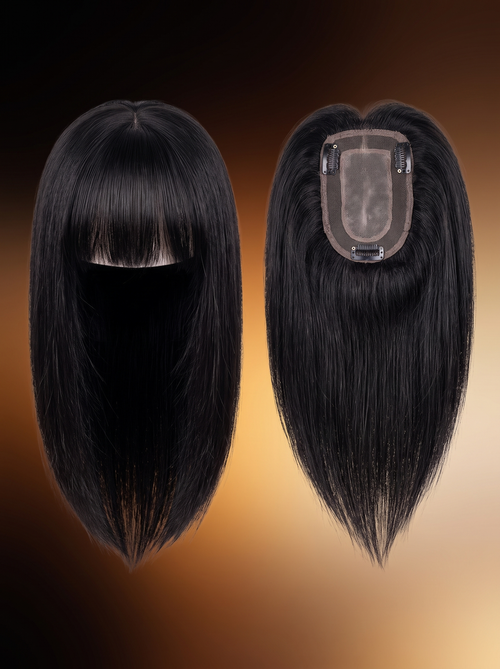 Cindarello Midnight Fringe™ Human Hair Topper with Bangs – 14”, #01 Dark Black