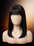 Cindarello Midnight Fringe™ Human Hair Topper with Bangs – 14”, #01 Dark Black