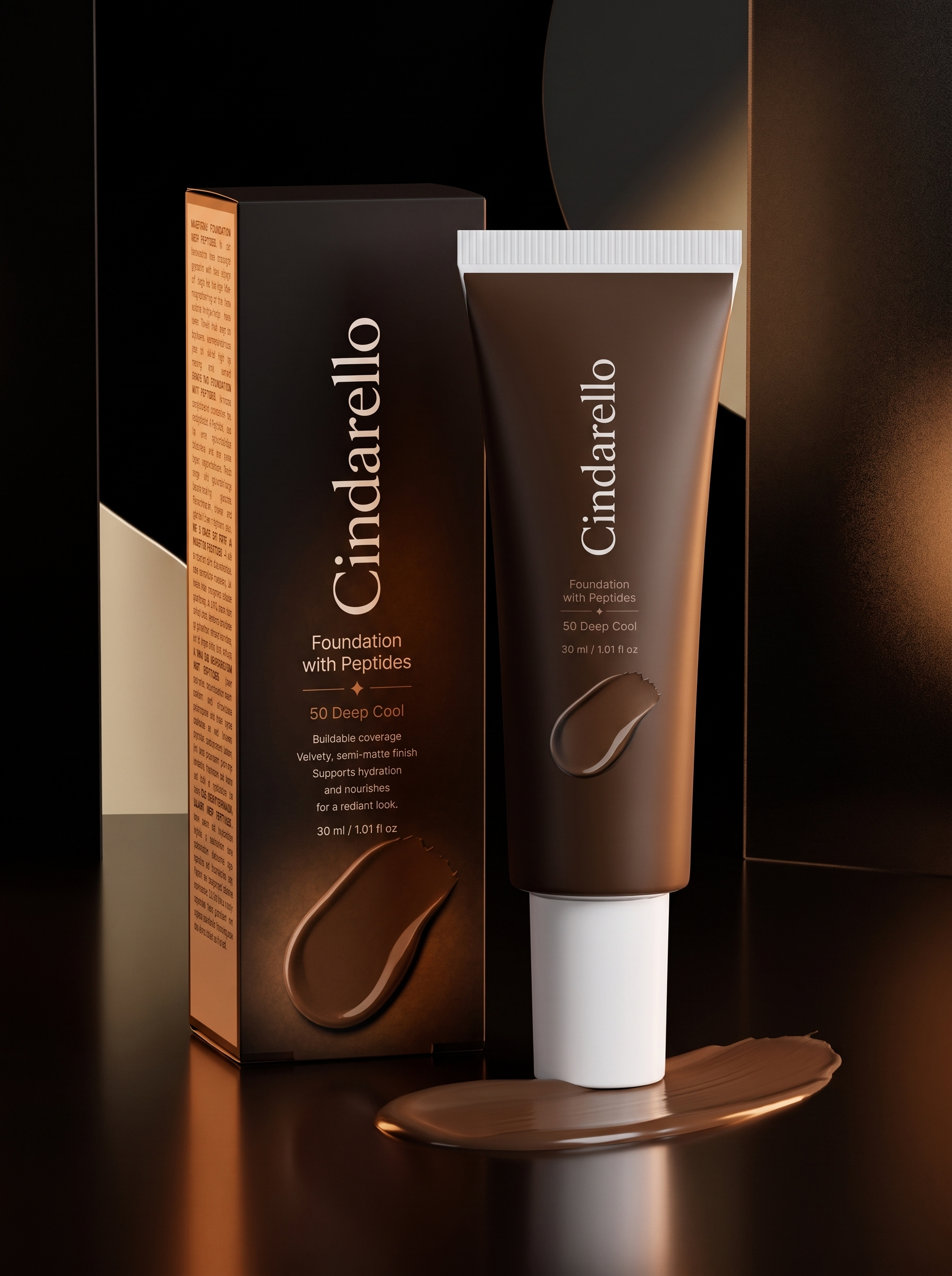 Cindarello Midnight Veil™ Foundation with Peptides — 50 Deep Cool, 30 ml