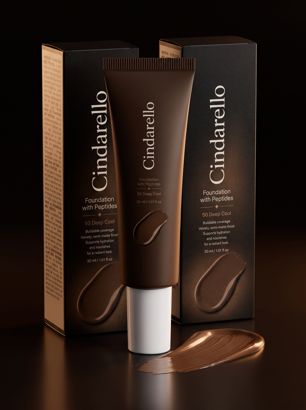 Cindarello Midnight Veil™ Foundation with Peptides — 50 Deep Cool, 30 ml