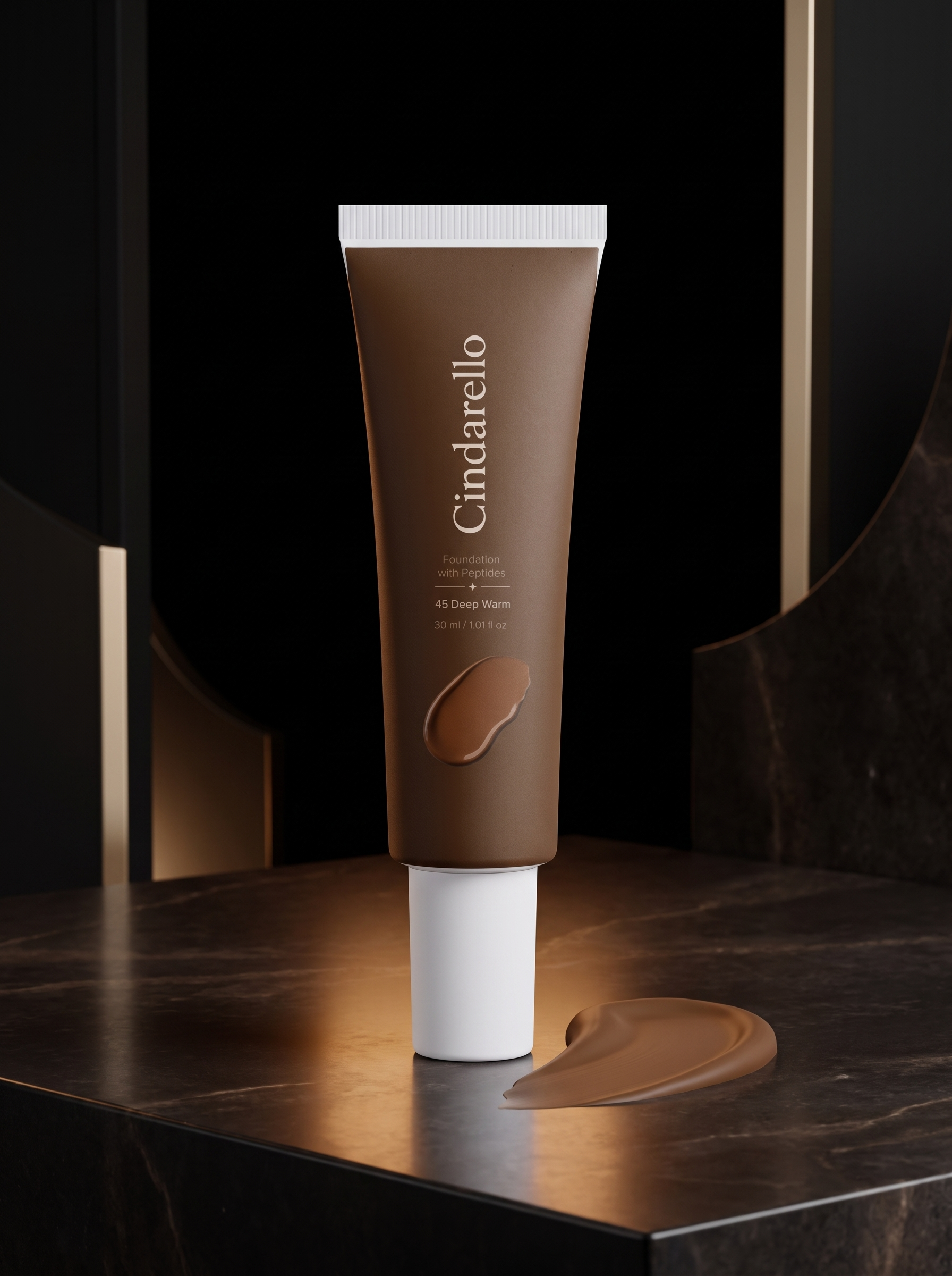 Cindarello Midnight Veil™ Foundation with Peptides — 45 Deep Warm, 30 ml