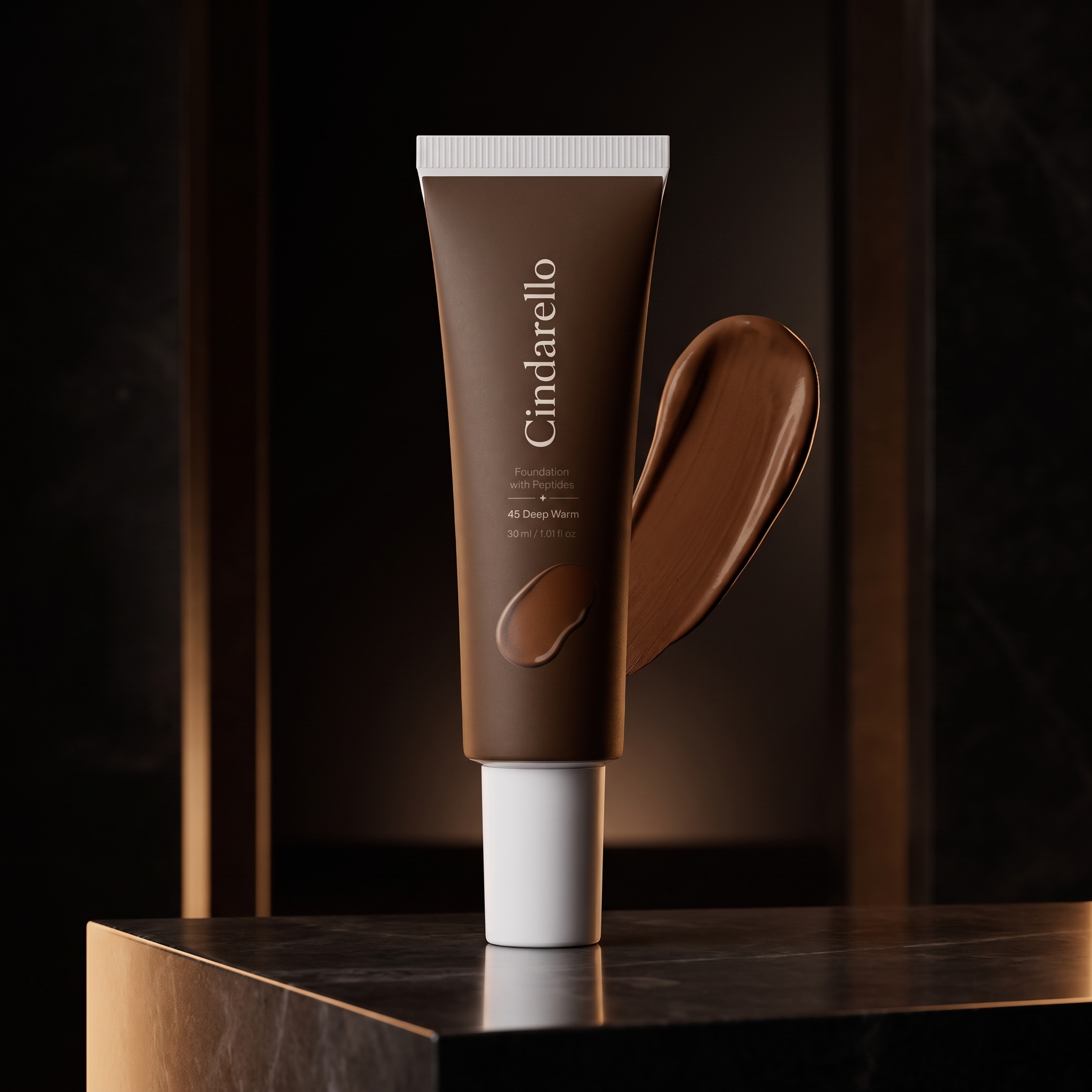 Cindarello Midnight Veil™ Foundation with Peptides — 45 Deep Warm, 30 ml