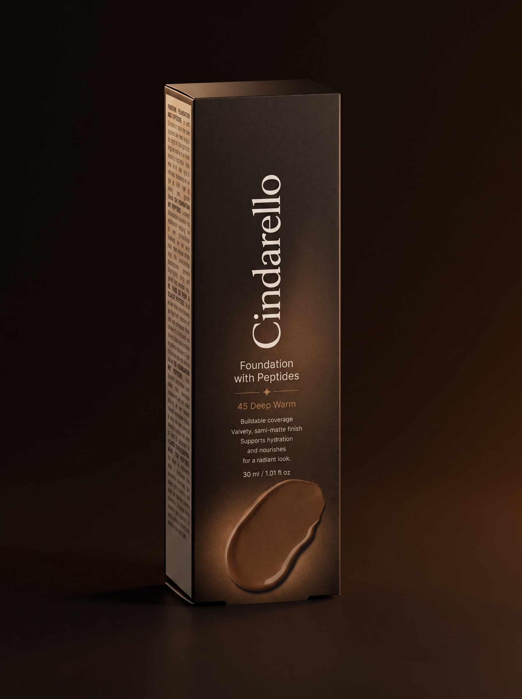 Cindarello Midnight Veil™ Foundation with Peptides — 45 Deep Warm, 30 ml