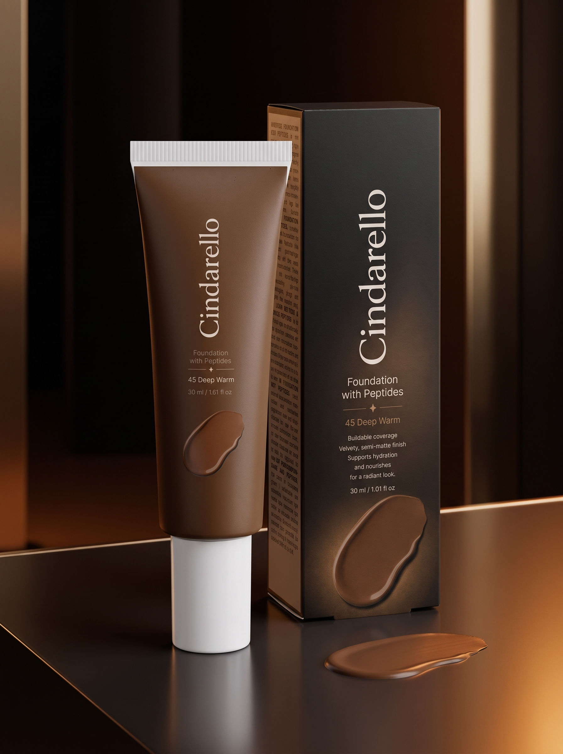 Cindarello Midnight Veil™ Foundation with Peptides — 45 Deep Warm, 30 ml