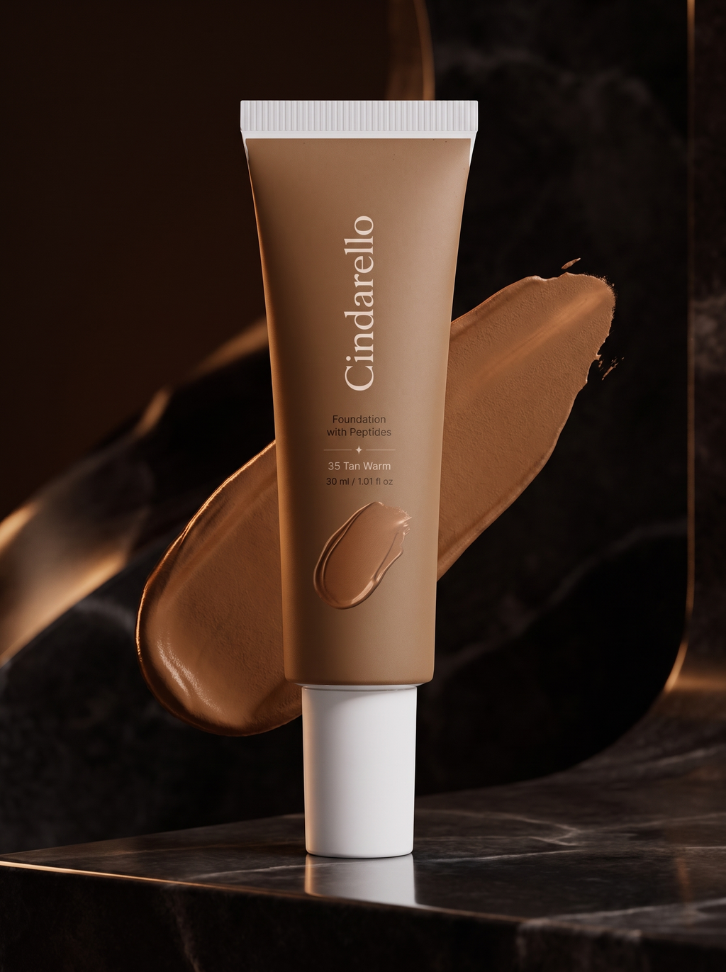 Cindarello Midnight Veil™ Foundation with Peptides — 35 Tan Warm, 30 ml