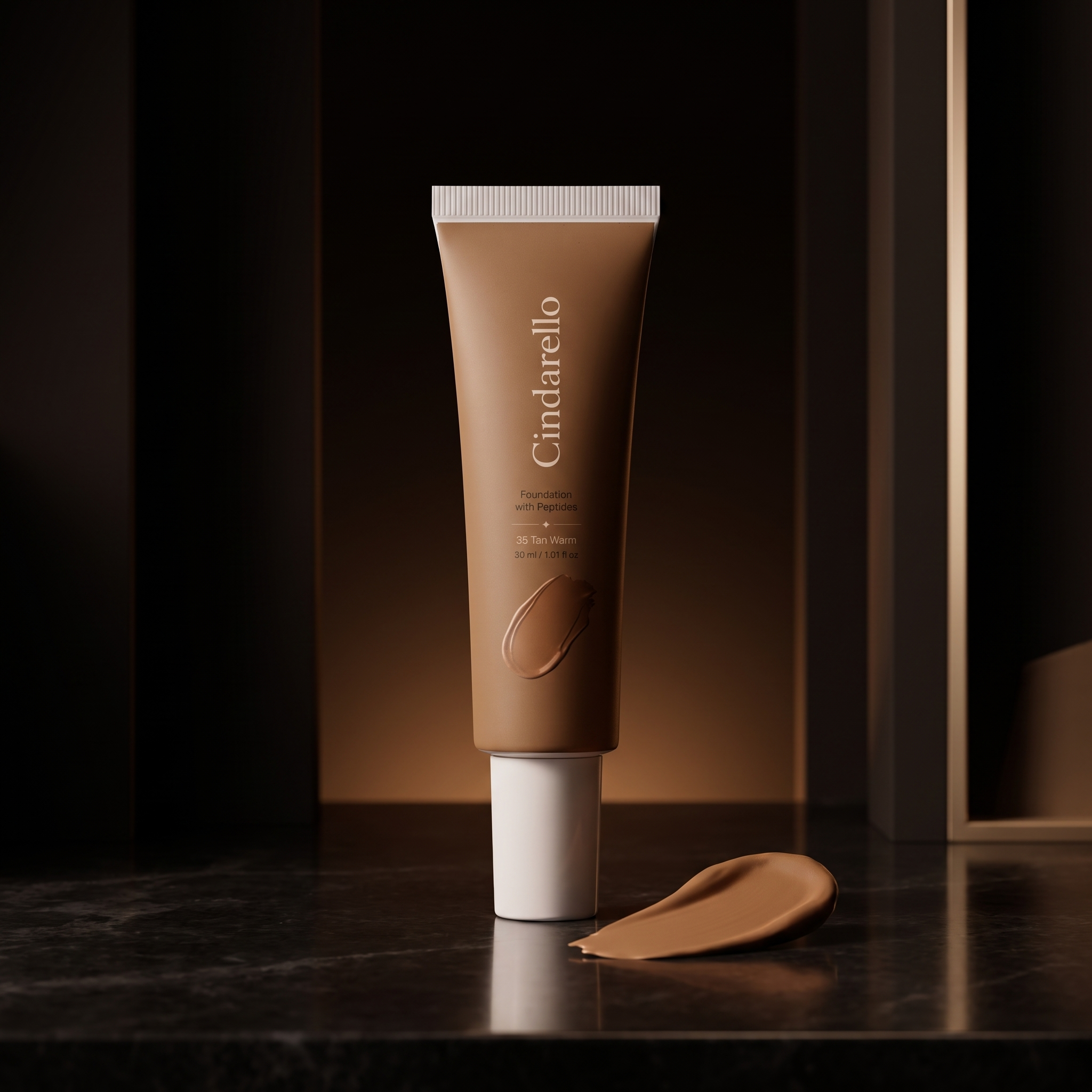 Cindarello Midnight Veil™ Foundation with Peptides — 35 Tan Warm, 30 ml