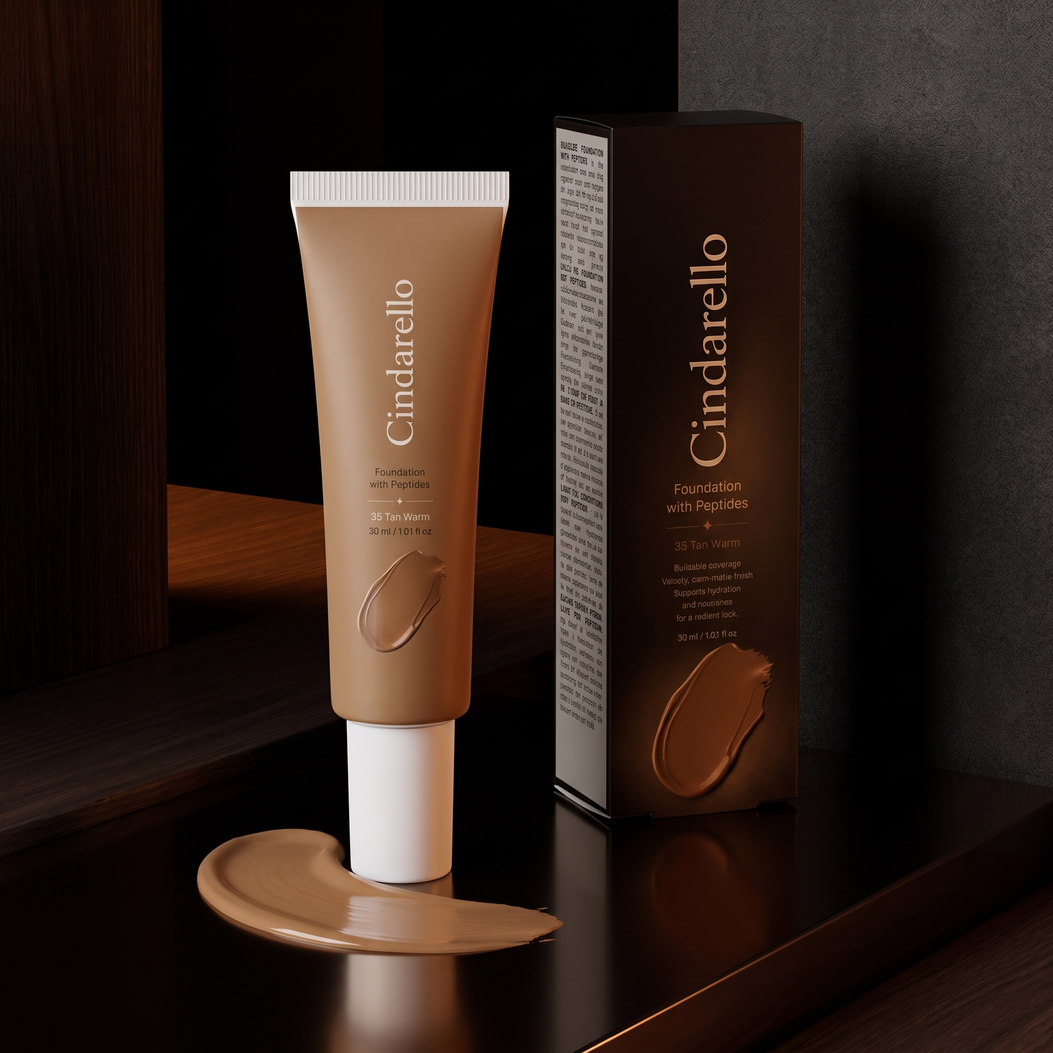 Cindarello Midnight Veil™ Foundation with Peptides — 35 Tan Warm, 30 ml