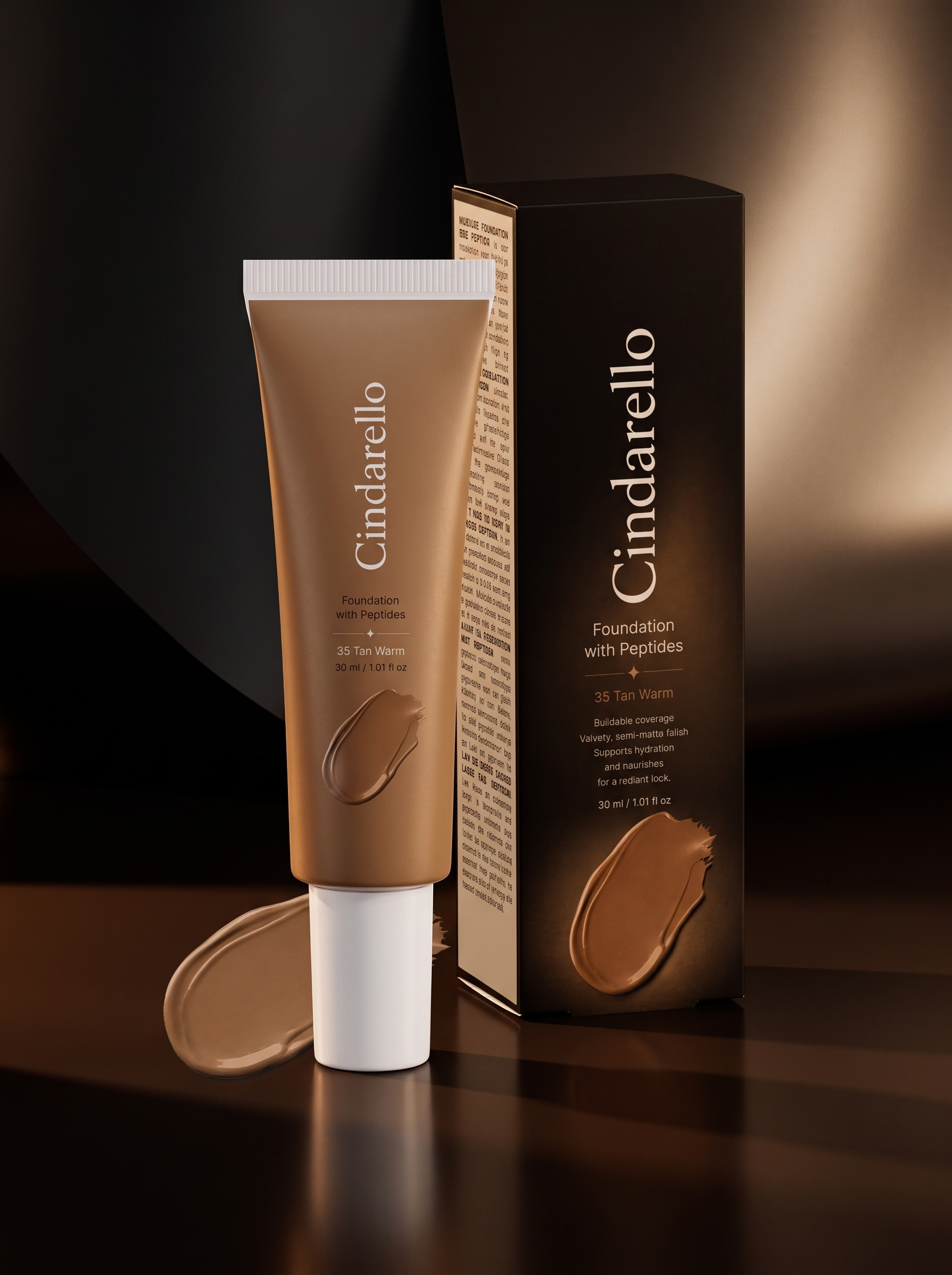 Cindarello Midnight Veil™ Foundation with Peptides — 35 Tan Warm, 30 ml