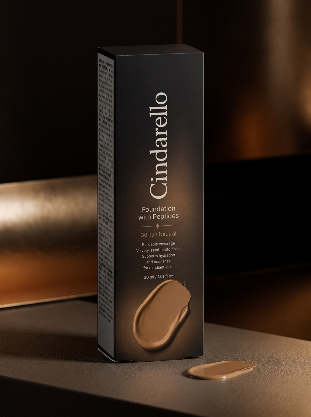 Cindarello Midnight Veil™ Foundation with Peptides — 30 Tan Neutral, 30 ml