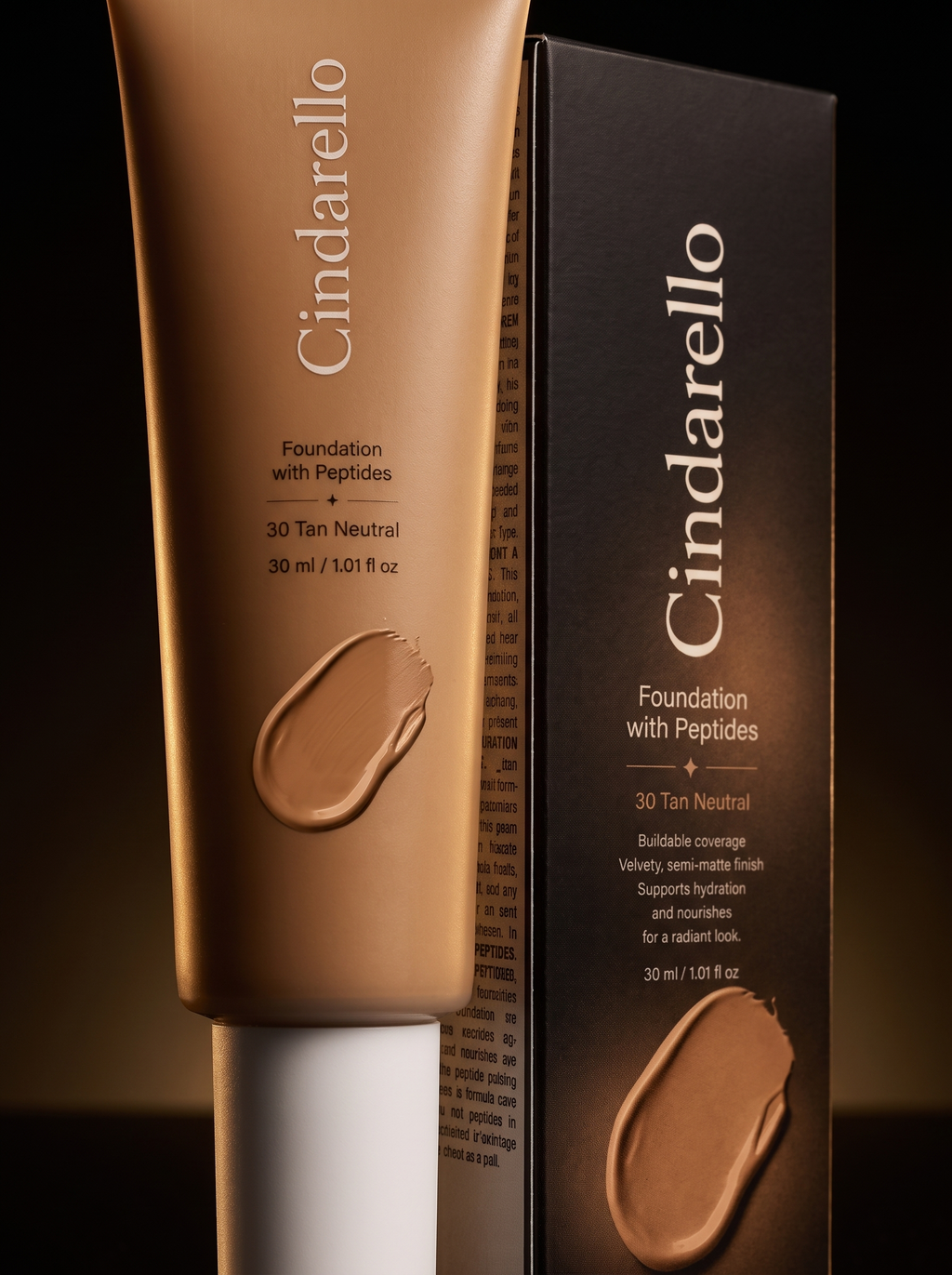 Cindarello Midnight Veil™ Foundation with Peptides — 30 Tan Neutral, 30 ml