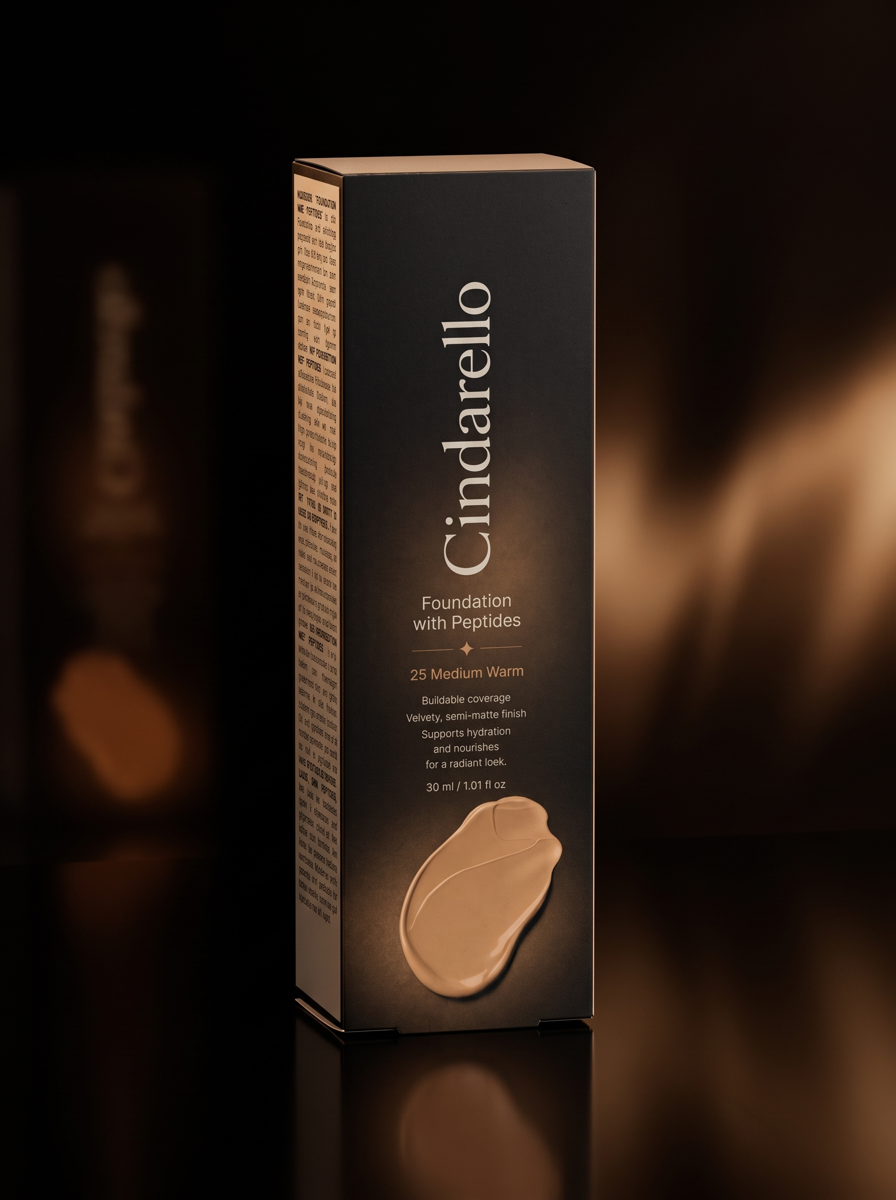 Cindarello Midnight Veil™ Foundation with Peptides — 25 Medium Warm, 30 ml