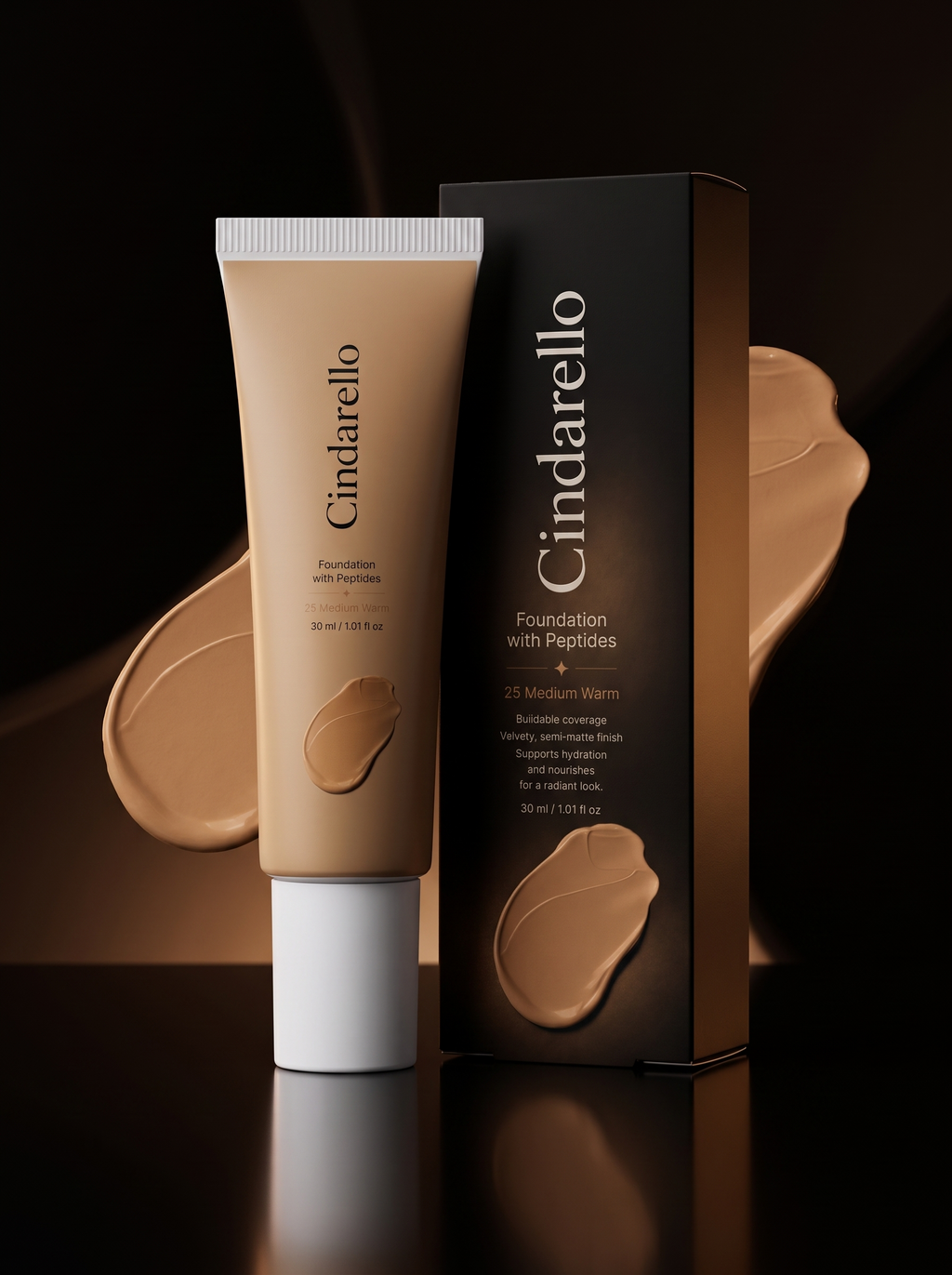Cindarello Midnight Veil™ Foundation with Peptides — 25 Medium Warm, 30 ml