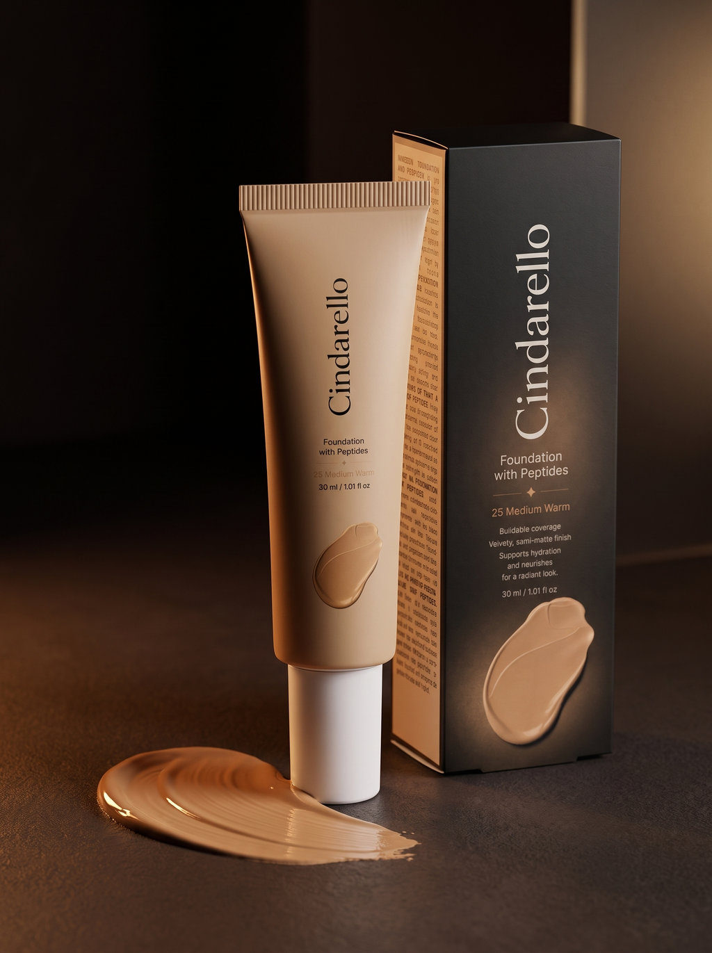 Cindarello Midnight Veil™ Foundation with Peptides — 25 Medium Warm, 30 ml