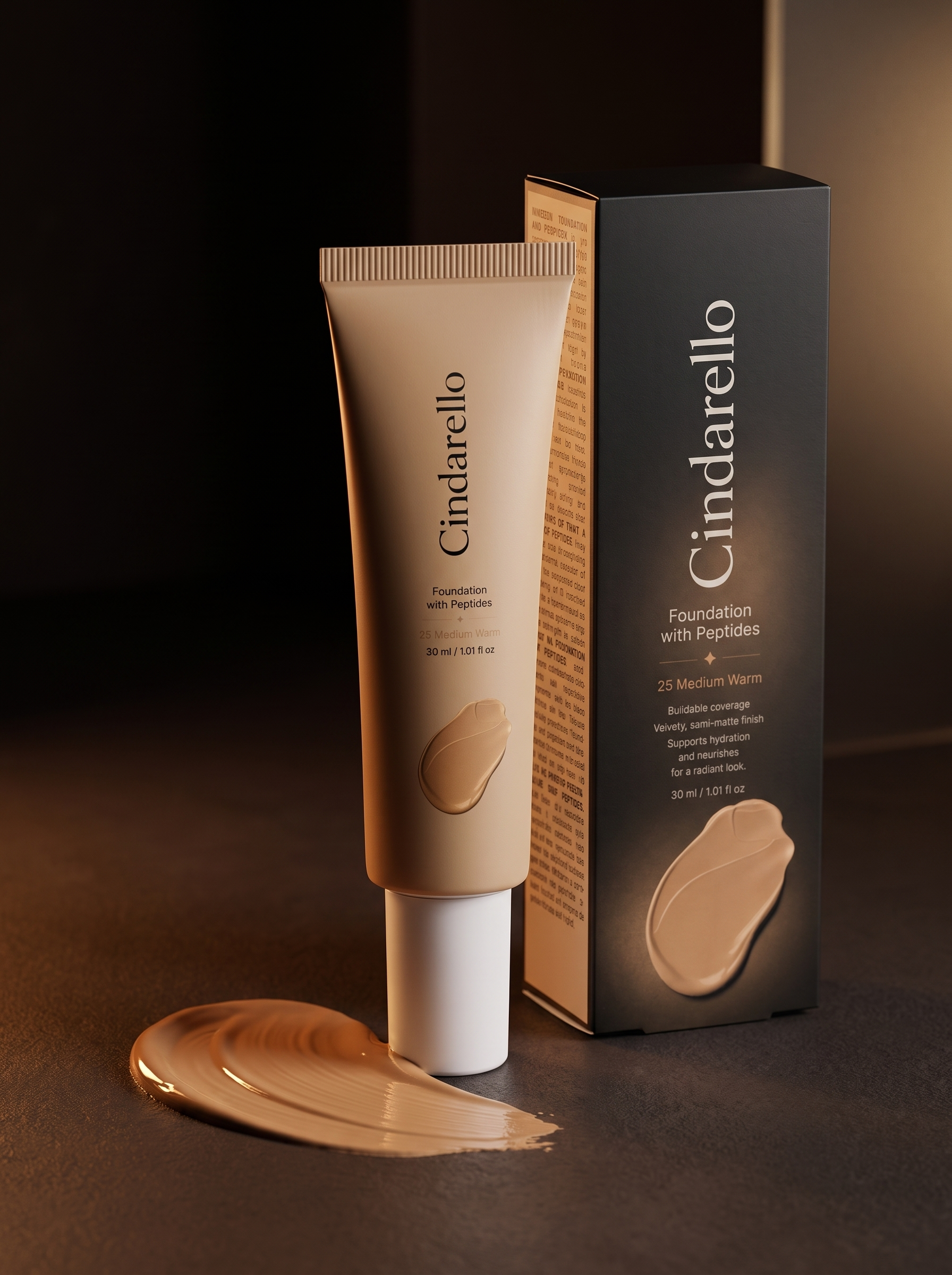 Cindarello Midnight Veil™ Foundation with Peptides — 25 Medium Warm, 30 ml