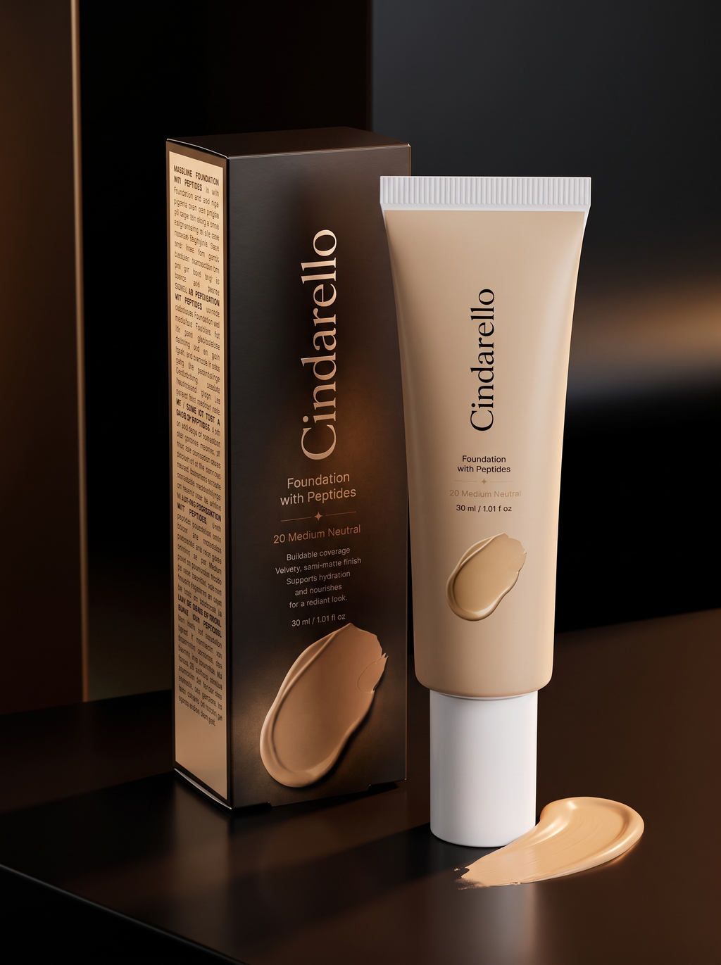 Cindarello Midnight Veil™ Foundation with Peptides — 20 Medium Neutral, 30 ml