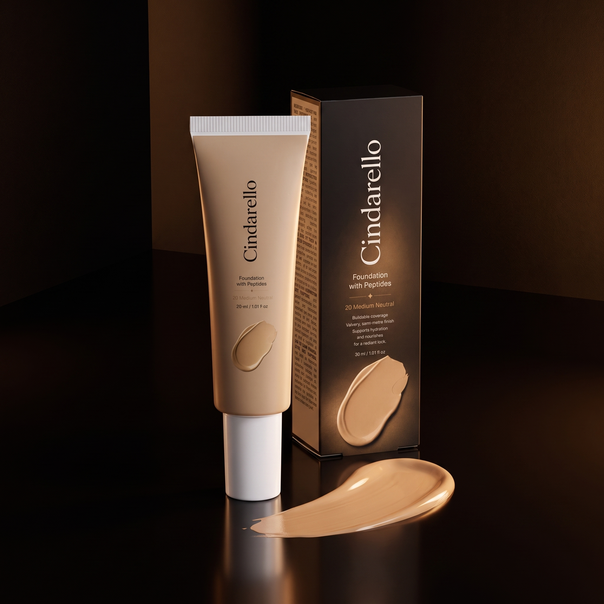 Cindarello Midnight Veil™ Foundation with Peptides — 20 Medium Neutral, 30 ml