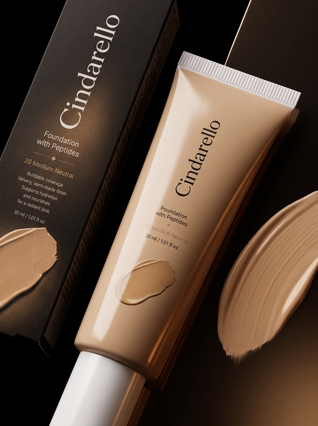 Cindarello Midnight Veil™ Foundation with Peptides — 20 Medium Neutral, 30 ml