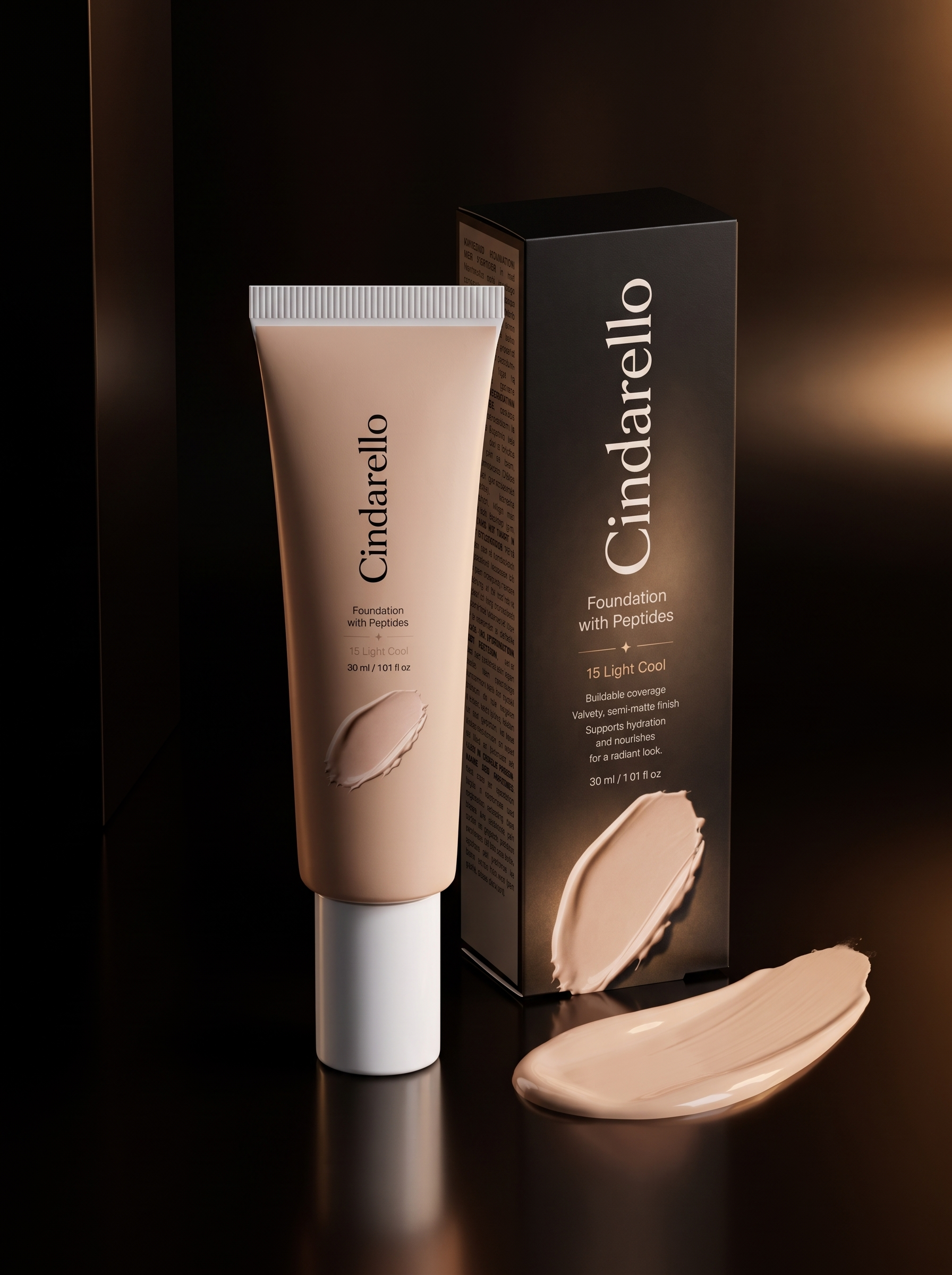 Cindarello Midnight Veil™ Foundation with Peptides — 15 Light Cool, 30 ml