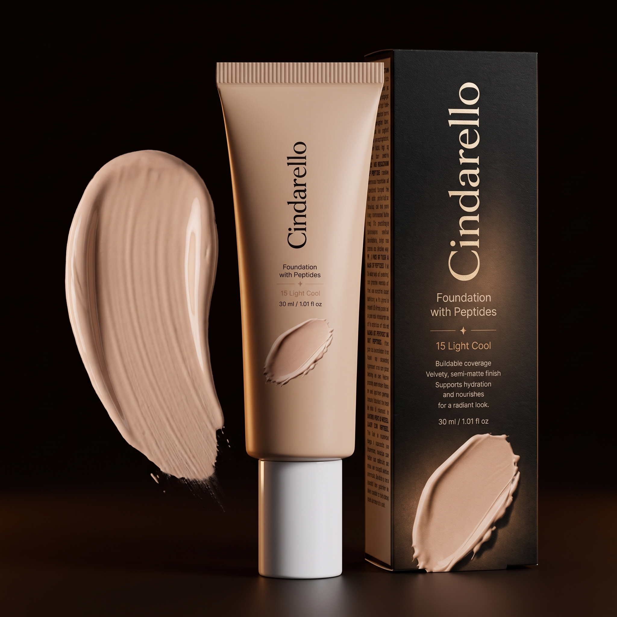 Cindarello Midnight Veil™ Foundation with Peptides — 15 Light Cool, 30 ml