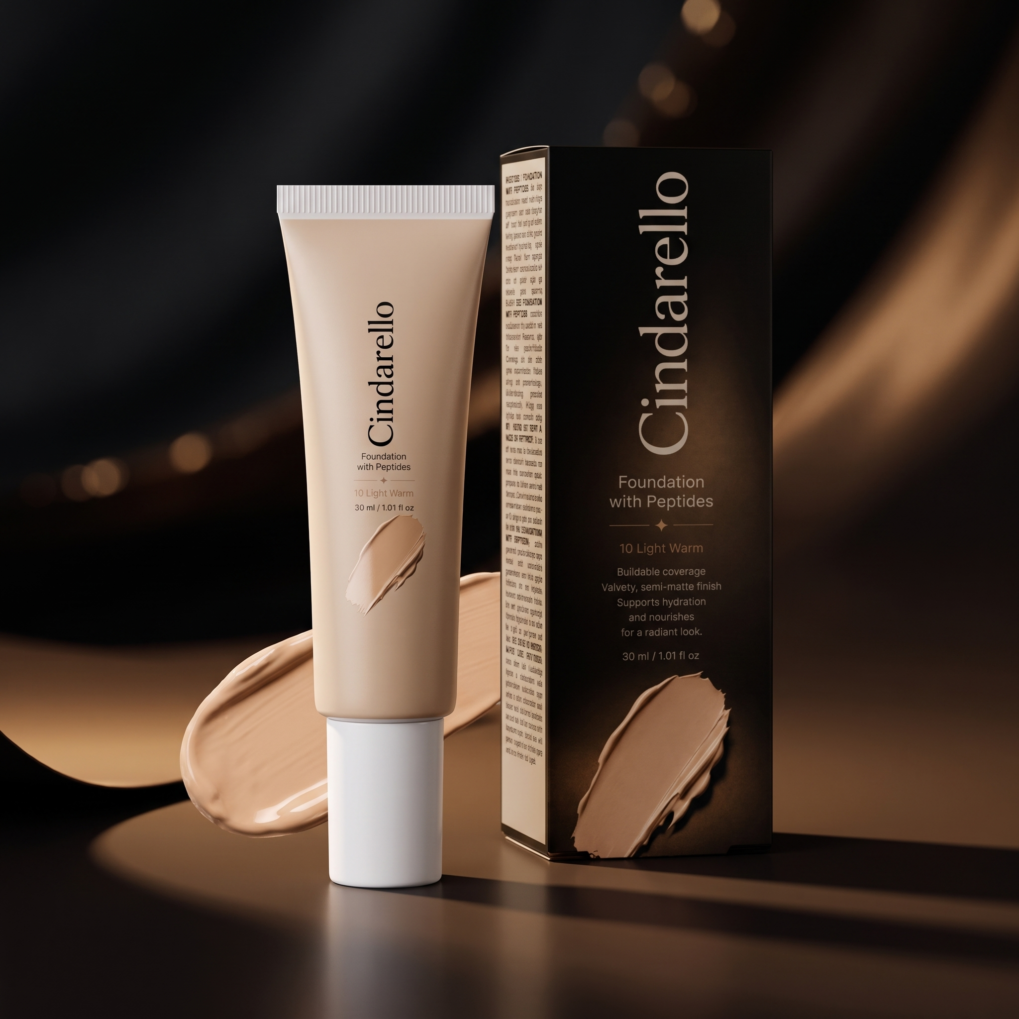Cindarello Midnight Veil™ Foundation with Peptides — 10 Light Warm, 30 ml