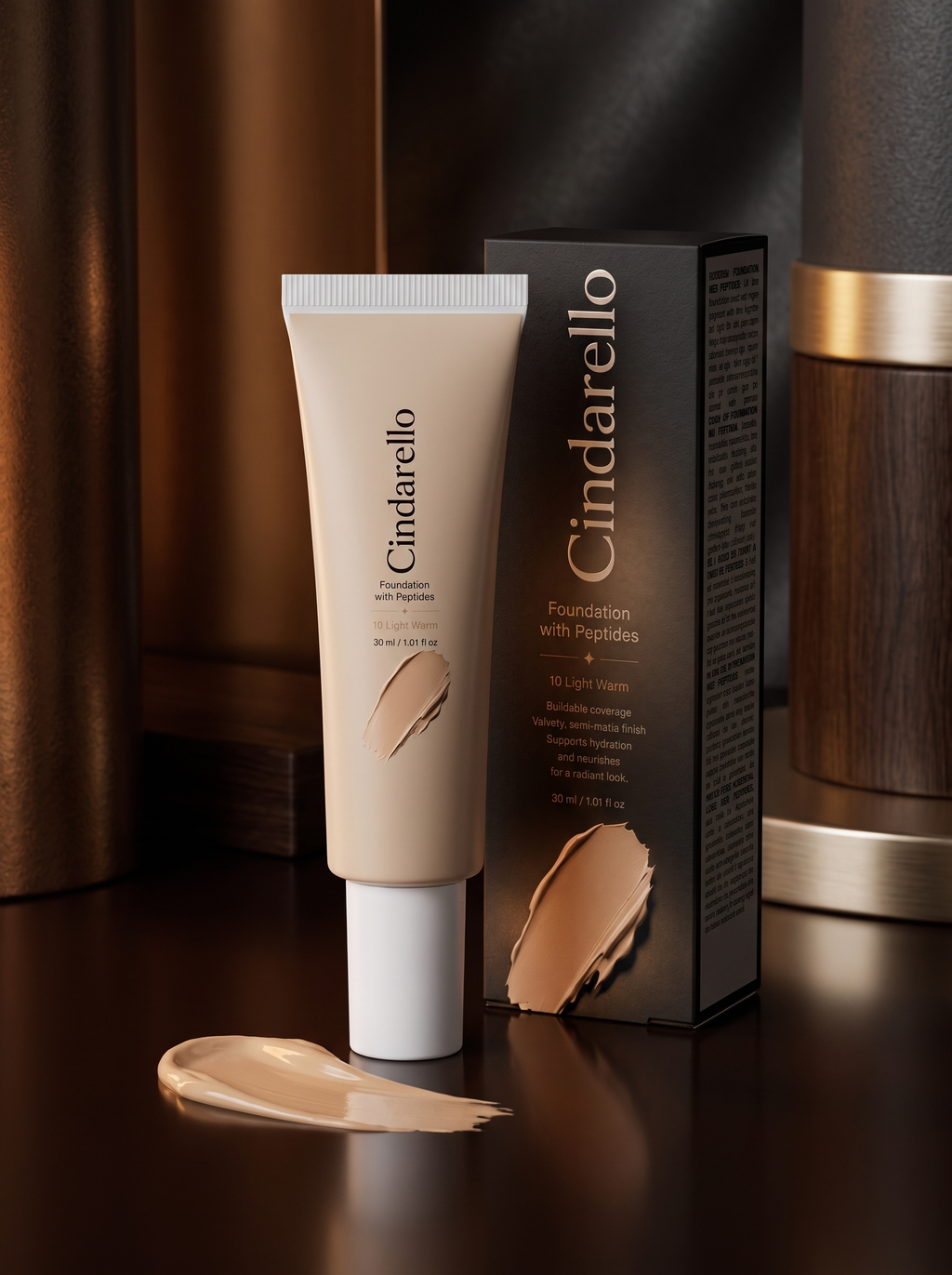 Cindarello Midnight Veil™ Foundation with Peptides — 10 Light Warm, 30 ml