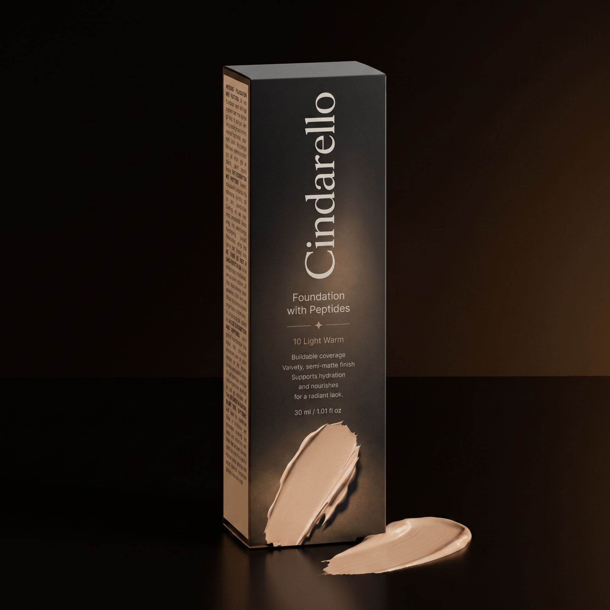 Cindarello Midnight Veil™ Foundation with Peptides — 10 Light Warm, 30 ml