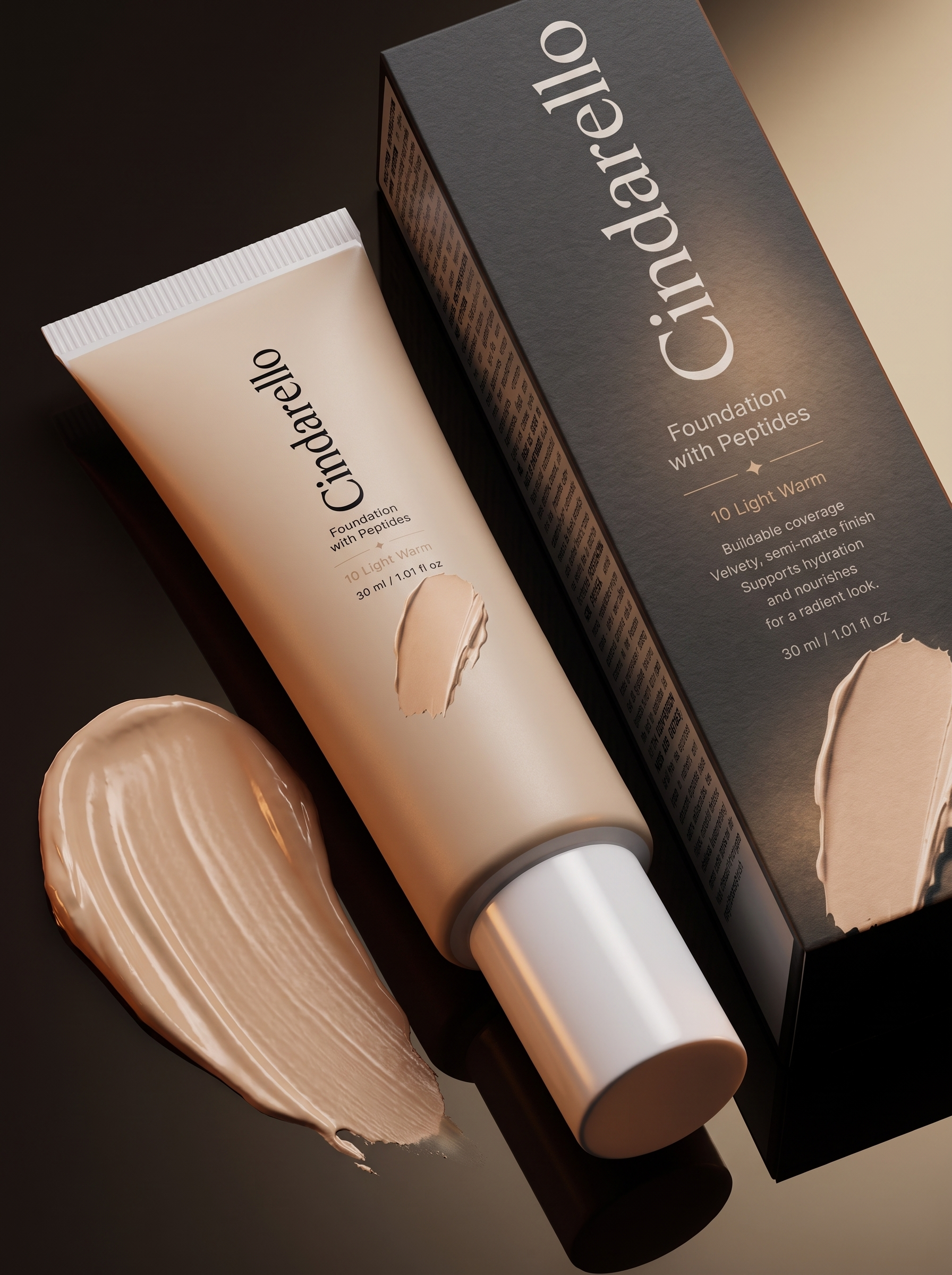 Cindarello Midnight Veil™ Foundation with Peptides — 10 Light Warm, 30 ml