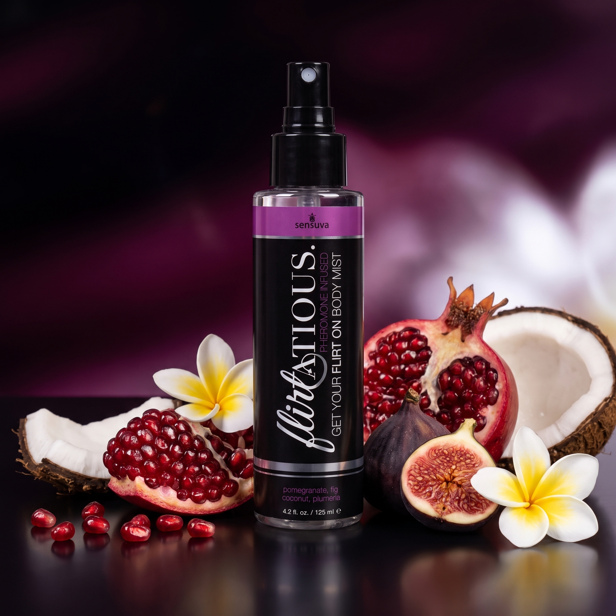 Flirtatious™ Pheromone-Infused Body Mist — Pomegranate, Fig, Coconut & Plumeria | Cindarello Selection
