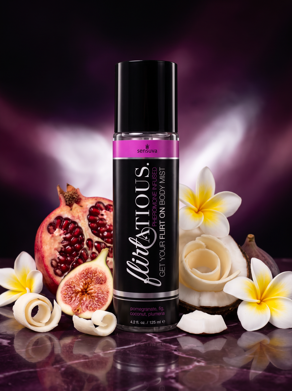 Flirtatious™ Pheromone-Infused Body Mist — Pomegranate, Fig, Coconut & Plumeria | Cindarello Selection