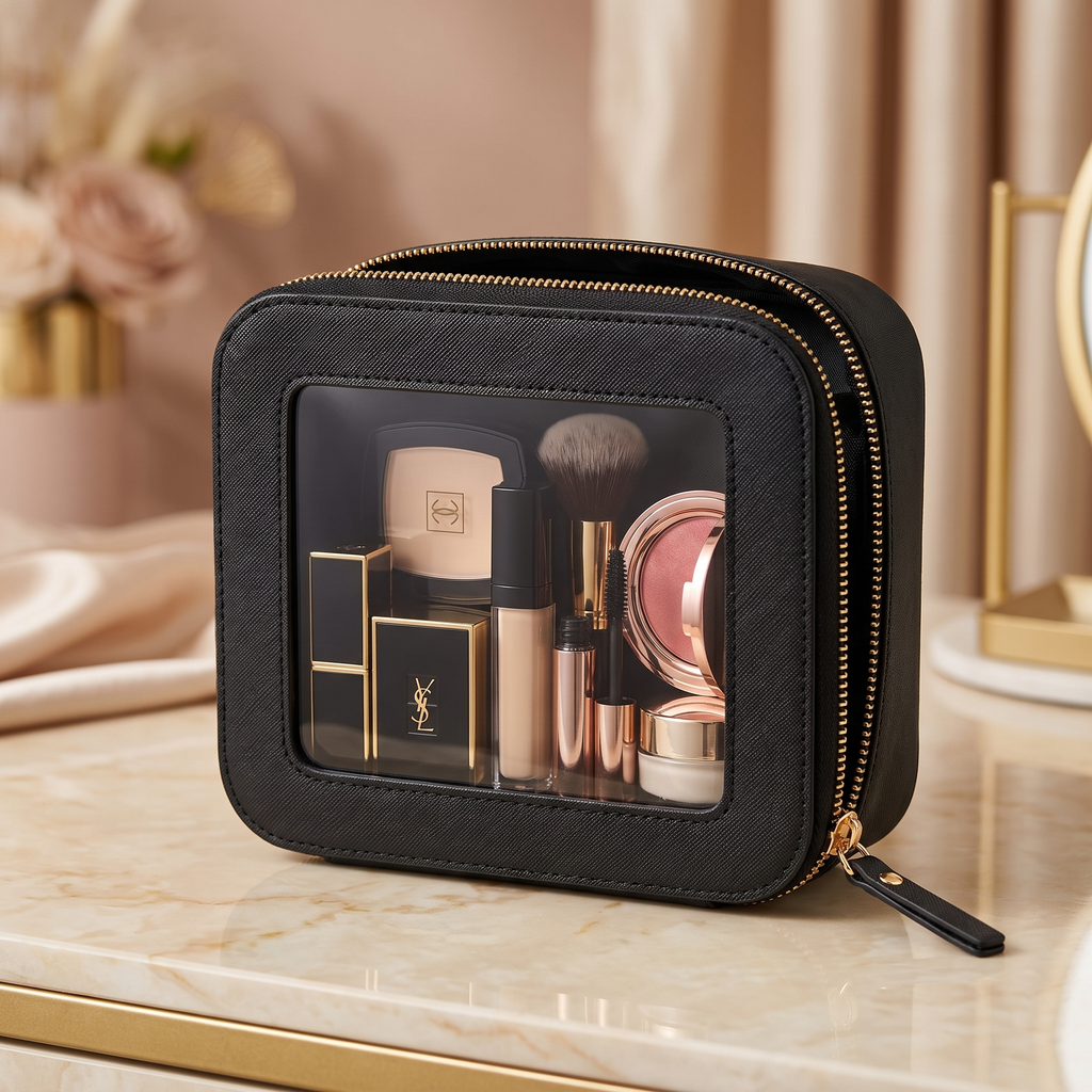 Midnight Mirror™ Clear Makeup Bag with Portable LED Compact Mirror | Cindarello Selection