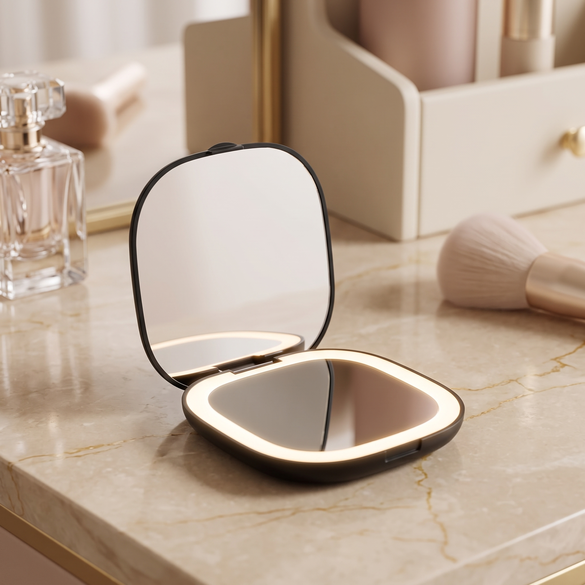 Midnight Mirror™ Clear Makeup Bag with Portable LED Compact Mirror | Cindarello Selection