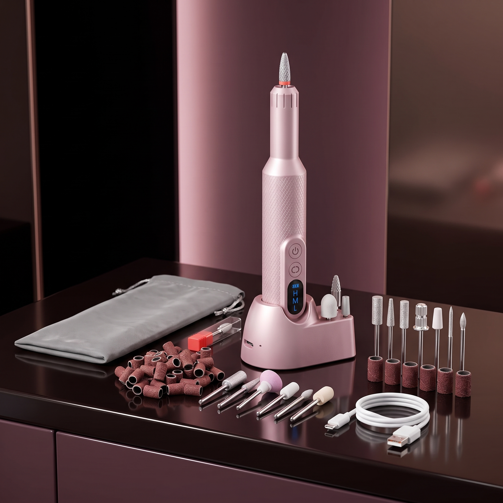 Midgaleuang Rose Precision™ Rechargeable Electric Nail Drill Kit — Pink | Cindarello Selection
