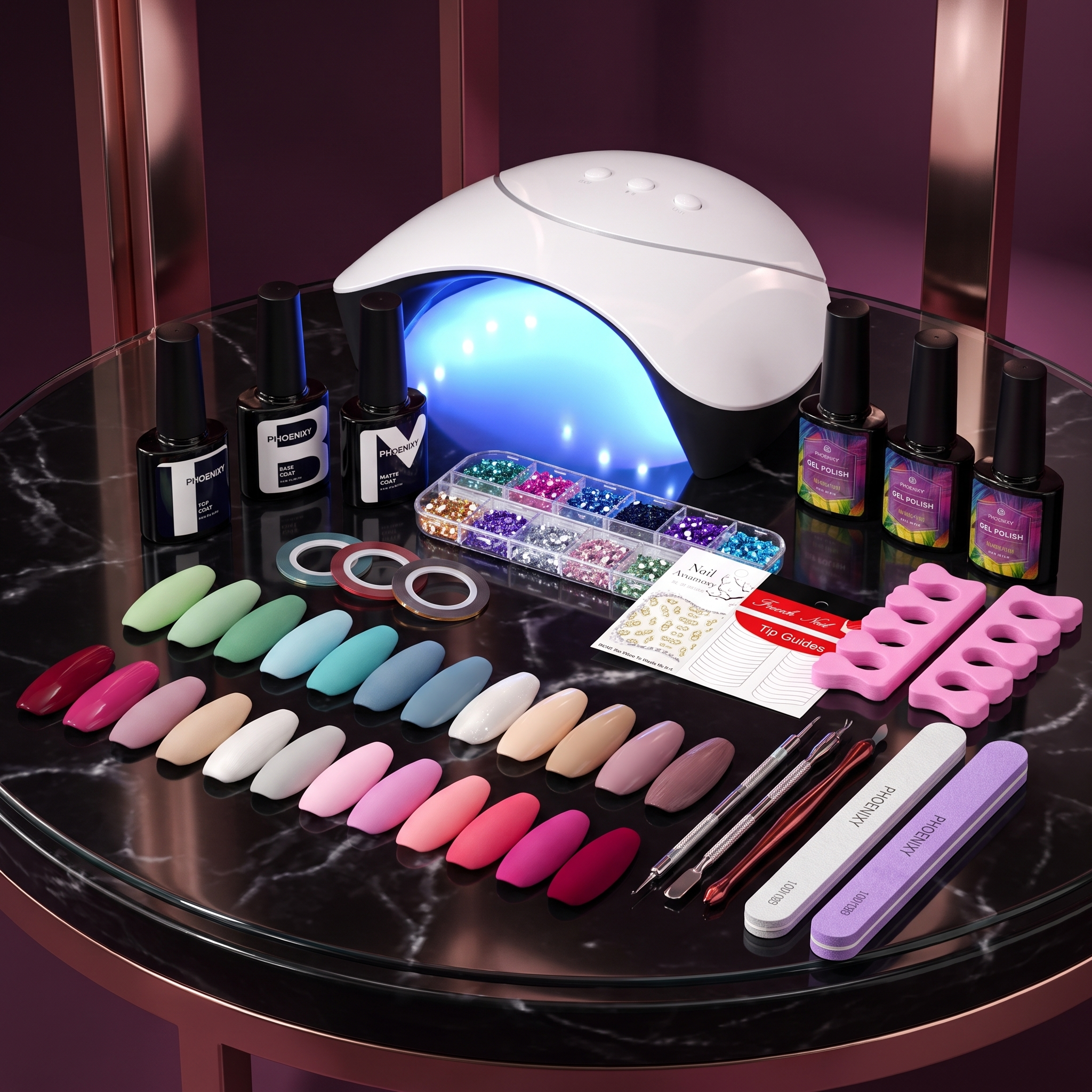 PHOENIXY Chromatic Ritual™ 36-Piece Gel Nail Polish Kit with 36W UV LED Lamp | Cindarello Selection