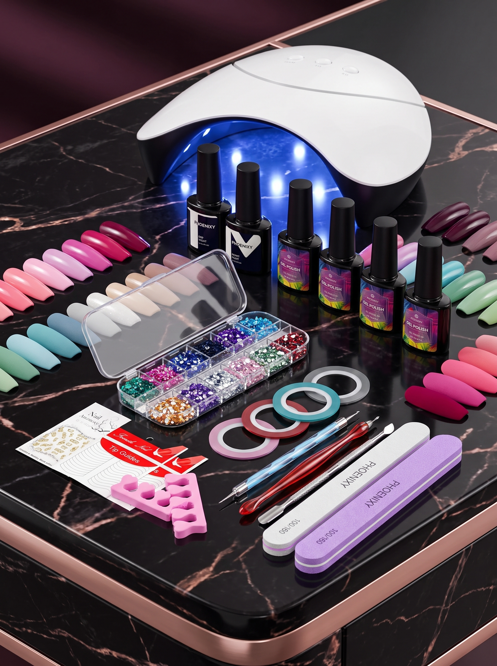 PHOENIXY Chromatic Ritual™ 36-Piece Gel Nail Polish Kit with 36W UV LED Lamp | Cindarello Selection