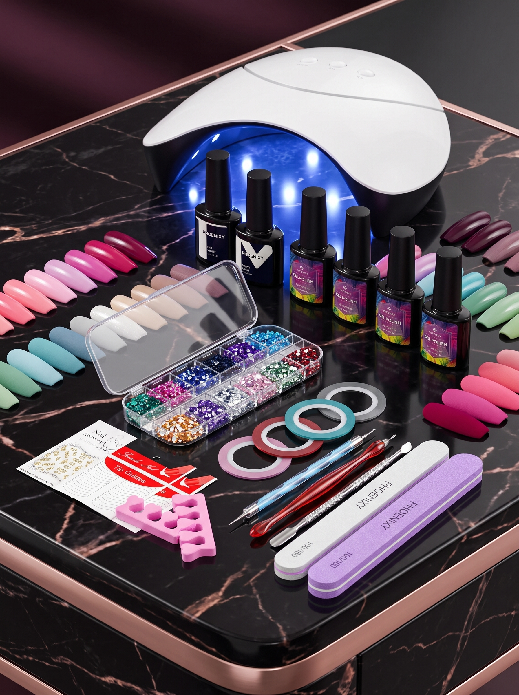 PHOENIXY Chromatic Ritual™ 36-Piece Gel Nail Polish Kit with 36W UV LED Lamp | Cindarello Selection